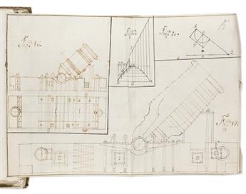 Illustrated Manuscript on Paper, Spanish. Military Architecture, Conic Sections, Mathematics, & Mechanical Inventions.